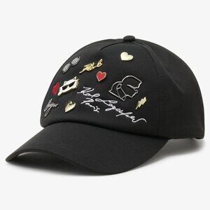 NWT Karl Lagerfeld Paris Women/Men Cate Pins Baseball Cap in Black